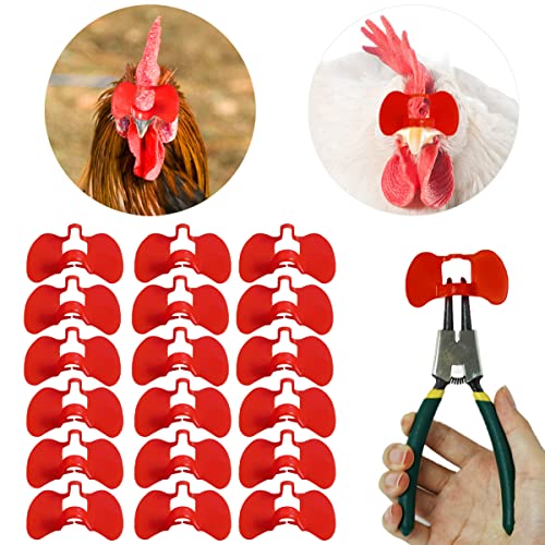 Weilan 21 PCS Pinless Peepers with Pliers Chicken Peepers Eye Glasses Pheasant Poultry Blinders Spectacles Anti-Pecking Plier Tool(Red)