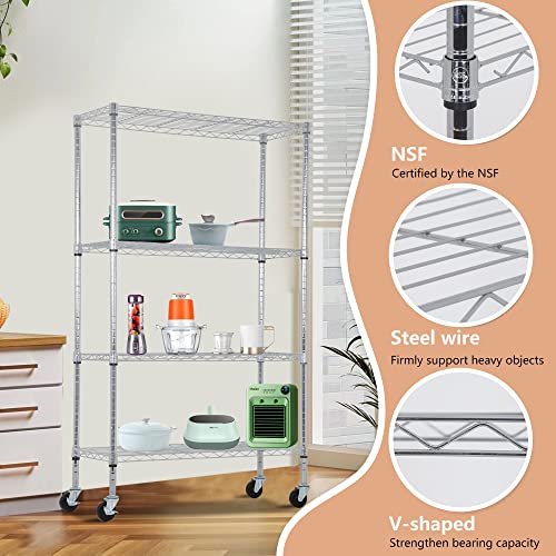 BestOffice | 4-Tier Wire Storage Shelves with Wheels | 36x14x62 | Chrome | Adjustable Racks | Heavy-Duty Metal Shelf, Holds Upto 500 lbs | No-Tool Assembly | Ideal for Home & Garage Shelving by BestOffice - Image 3