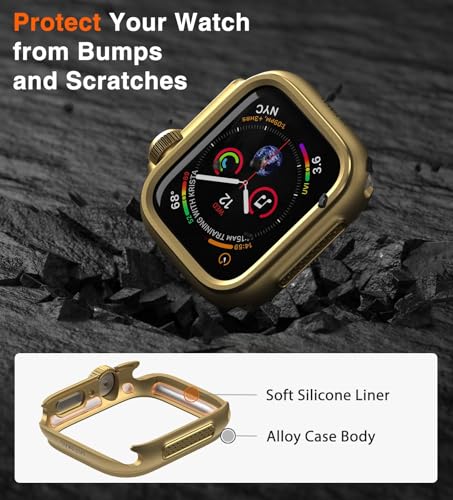 Image of ULTIMAL Metal Case Compatible with Apple Watch Series SE3 /SE2 /SE /6 /5 /4 44mm with Back Cover, Military Grade Shockproof Protective Case, Rugged Cover for iWatch 44mm (Gold)