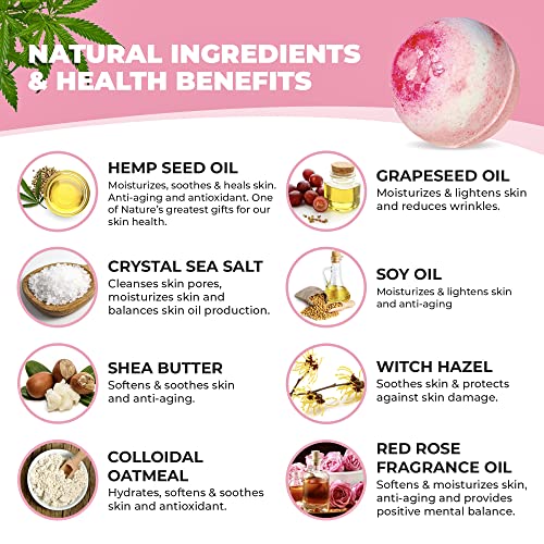 7Leaves Nature, Hemp Bath Bomb, English Rose, All-Natural, Large 6Oz, Fizzies, Skin Moisturizer, Relaxing Bubble & Spa Bath, Gift Idea Birthday Mothers Day Valentines Anniversary Christmas. #TOP5