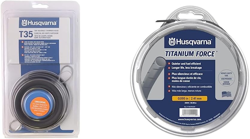 Husqvarna T35 Professional Tap Advance Universal Trimmer Head and 0.095-Inch Titanium Force Trimmer Line Bundle