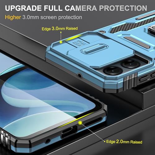 Image of Slide Camera Cover with Ring Holder Mobile Phone Case Cover for Motorola Moto G54 (Blue)