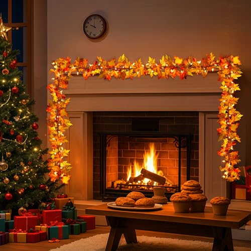 chatool 9ft Fall Leaf Garland with 50 Bulb Lights –