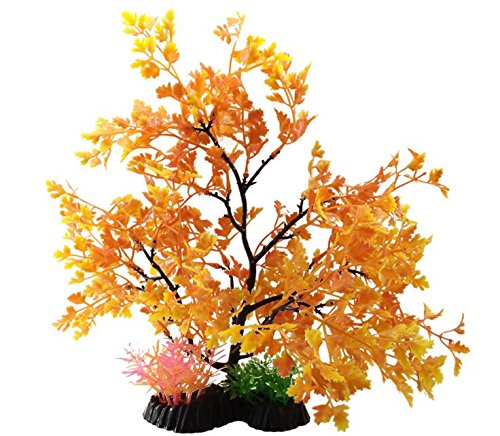Anleo Artificial Aquarium Ornament Plant Aquatic Decor Tree/Underwater Plastic Trees for Home Office Saltwater Tropical Fish Tank Decorations (Yellow)