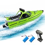 CLORPTYSL Fast RC Speed Boat, 30Kph Jet Racing Boat with Powerful Jet Propulsion for Adult & Children, 2 * 1500mAh Batteries Electric Remote Control Small Water Boat for Pool, Lake, River (Green)
