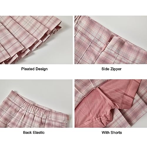 Tivifox Saias de tênis plissadas femininas de cintura alta evasê uniforme escolar shorts de golfe at