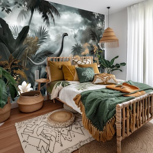AMUGISH Dinosaur Garden Wall Mural Wallpaper for Kids | Peel and Stick | Prehistoric Scene for Living Room, Bedroom, Kitchen, Nursery - 135''W x 105''H Peel and Stick