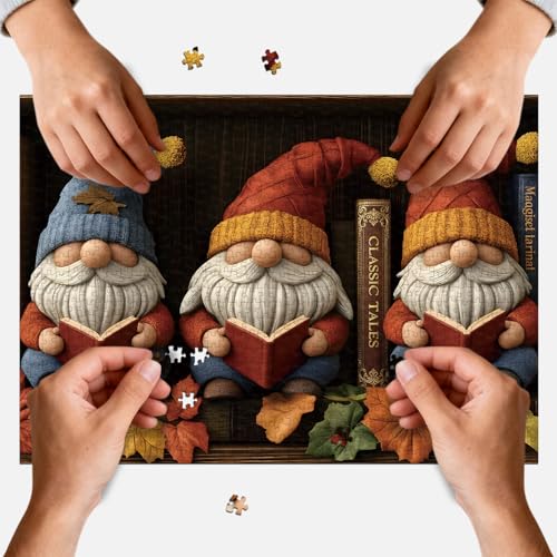 PQIKTUV 1000 Piece Adult Puzzle Cozy Autumn Reading Gnomes Scene Jigsaw Puzzles with Letter Markings, HD Poster, Storage Bag & Gift Box – Home Decor Gift for Book Lovers 50x70cm (19.7x27.56 in) - image 4