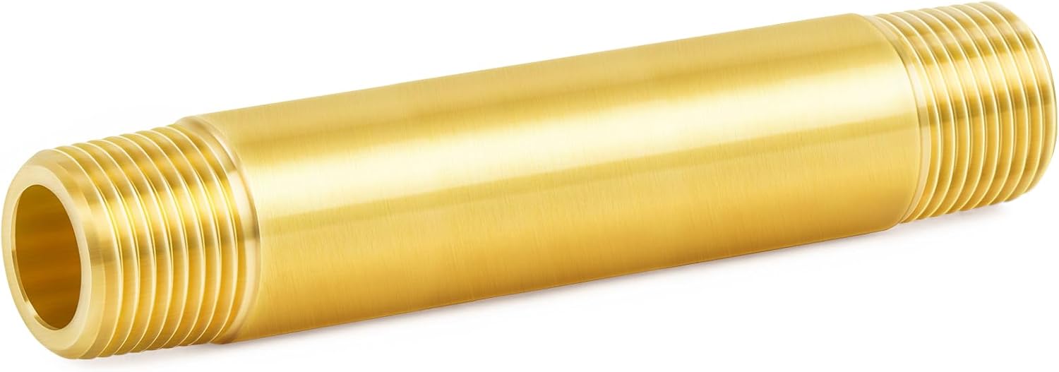 ChillWaves Brass Pipe Fitting, Long Nipple Pipe 1/2" NPT Male x 1/2" NPT Male Thread 4" Length(100MM)(1-PACK)