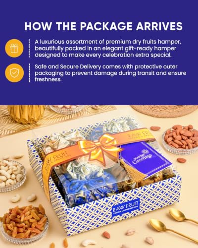 Image of HyperFoods Eid Mubarak Gift Box Rawfruit's Handcrafted Potli Blue Dry Fruits Pack of 4 Almond Cashew Raisins Pistachios 495 Gr Ramzan Gift Hampers DryFruit Combo Pack DryFruits Eid Gift Hamper