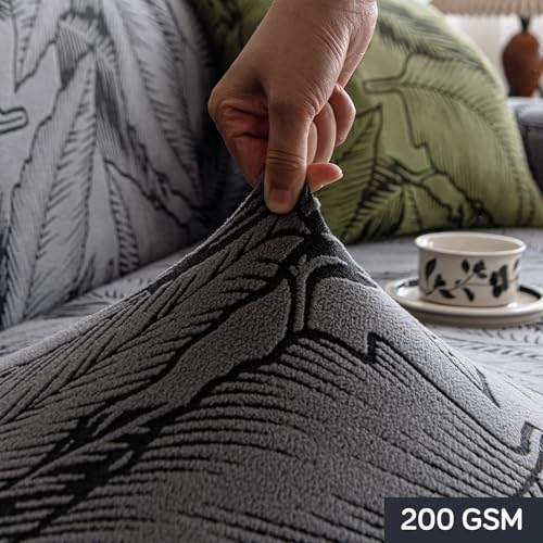 Image of HOKIPO 200gsm Dual Tone Knitting Jacquard Sofa Cover 2 Seater Fully Covered, Shadow Grey (NEW-AR-6033-GRY)