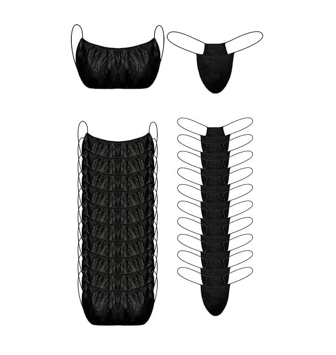 GenericHomewide 20 Piece Women's Disposable Underwear and Panties Set, Beauty Thong Panties Disposable Spa Salon Top Clothing Underwear Spray Tanning Bra Women's Underwear, Individually Packaged, Black