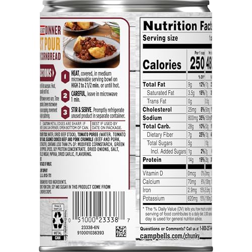 Image of Campbell's Chunky Hot and Spicy Chili With Beans, 16.5 oz Can (Pack of 12)