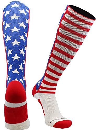 MadSportsStuff Made in USA American Flag Over the Calf Socks (Royal/Red/White Small)
