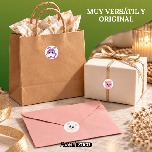 Miniatura 6 de Playzoco Pegatinas Animales Para Niños, Stickers Decorativos Infantiles, Calcomanías Alegres, Adhesivos En Rollo, 500 Unidades De 2.5 Cm Con Diseños Variados Y Divertidos