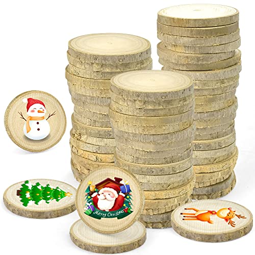 THATSRAD 50 PZS Rodajas de Madera para Manualidades 4-5cm Discos de Madera Natural de Troncos Rebanada Círculos Sin Acabado Posavasos Madera para Pirograbador de Madera, Decoración Navidad, Pintura Cover