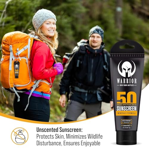 WARRIOR -WIN YOUR BATTLES WARRIOR - WIN YOUR BATTLES- SPF 50 Sunscreen Lotion - 80 Minutes Water Resistant, Reef Safe, Unscented Lotion Non-Nao Zinc & Non-NanoTitanium Sunscreen with Mineral Formula - 3 Fl. Oz