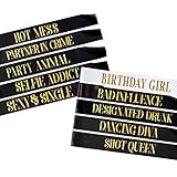 Pop Fizz Designs Birthday Sashes for Women – 10 Pack | 1 Birthday Girl Sash & 9 Funny Party Sashes for the...