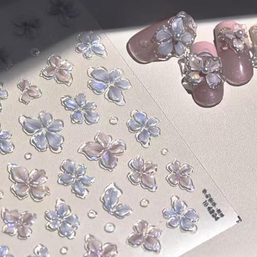 Image of 5D Embossed Flower Nail Stickers for Nail Art Quatrefoil Nail Art Stickers Spring Nail Decals Self Adhesive wiyh Design Nail Charm for Women Manicure Supplies Accessories