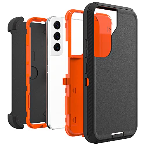 Image of Case for Galaxy S21 with Clip, Heavy-Duty Tough Rugged Shockproof Drop Protective Cover Cases for Samsung Galaxy S21, Black+Orange