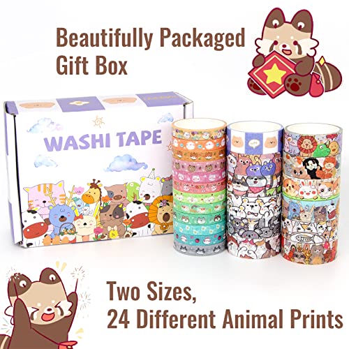 Wapetashi Cute Washi Tape Set - 24 Rolls Kawaii Animals Gold Foil Decorative Masking Tape For Journaling, Scrapbooking, Kids Diy Crafts, Gift Wrapping, Aesthetic Supplies, Planners, Bullet Journal #TOP1