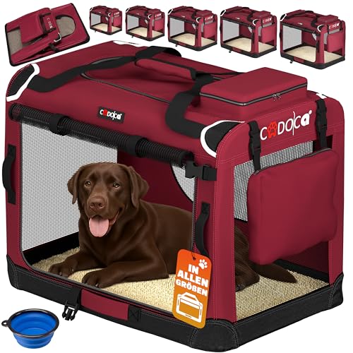 CADOCA® Hundebox faltbar Transportbox XXL 90x60x66cm robust atmungsaktiv Transporttasche Auto Rückbank Haustiertransportbox Hundetragetasche Dunkelrot