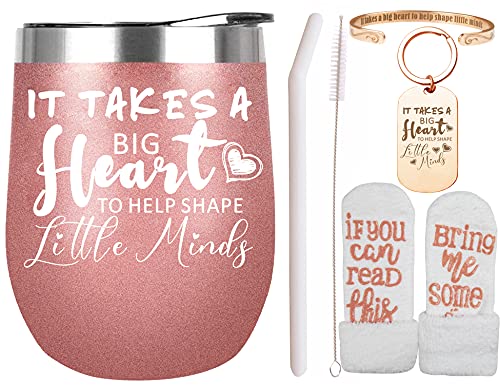 teacher gifts for women - end of year appreciation gift from students - best teacher gift set w/coffee mug, bracelet, keychain & sock - back to school water tumbler - birthday gifts for teachers