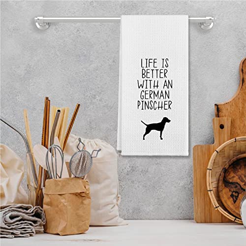 Life Is Better With A German Pinscher Kitchen Towels，Cotton Modern 24 X 16 Inches Dish Towels Dishcloths, Dish Cloth Flour Sack Hand Towel For Farmhouse Kitchen Decor,Dog Lovers Girls Women Gifts #TOP2