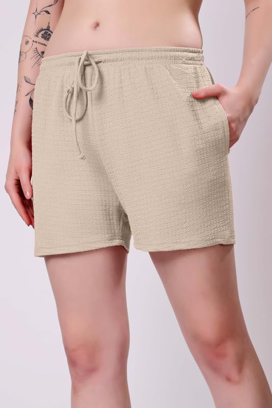 Image of London Hills Shorts for Women Textured Waffle Knit with Pockets for Gym, Sports, Running, Yoga, Cycling, Walk Casual Shorts Or Half Lower, Hot Pant, Half Trouser, Pack of 1, Pack of 2, Pack of 3