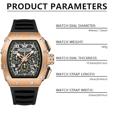 Mens Watches Retro Punk Skull Tonneau Design Analog Unique Skeleton Sports Quartz Wrist Watch for Men with Luminous Rubber Strap Silicone Band