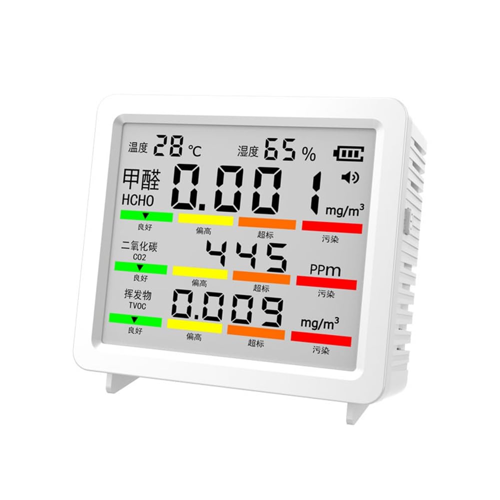 Jnchdghwa White Large-Screen Multi-Function Air Quality Monitor, Co2, Formaldehyde, Tvoc Detector, Temperature And Humidity Detection