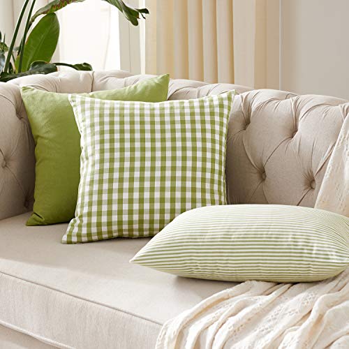 Foindtower Pack Of 2 Farmhouse Decorative Gingham Throw Pillow Covers Classic Checkered Plaid Cushion Cover Rustic Modern Retro Decor For Couch Bedroom Chair 18 X 18 Inch Green And White #TOP4