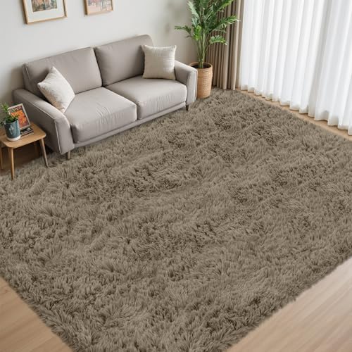 8x10 Area Rug for Living Room:Ultra Soft Fluffy Shag Grey Camel Rugs,Large Fuzzy Plush Indoor Non Slip Carpet Washable Rug for Bedroom Kids Nursery Office Dorm Modern Decor(Grey Camel 8'x10')