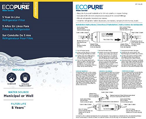 Image of EcoPure EPINL30 5-Year In-Line Refrigerator Water Filter, Universal Fit for Most Fridges, Ice Makers, RVs & Boats, Reduces Chlorine Taste & Odor - Easy DIY Install with 1 /4 inch Fittings (Pack of 4)