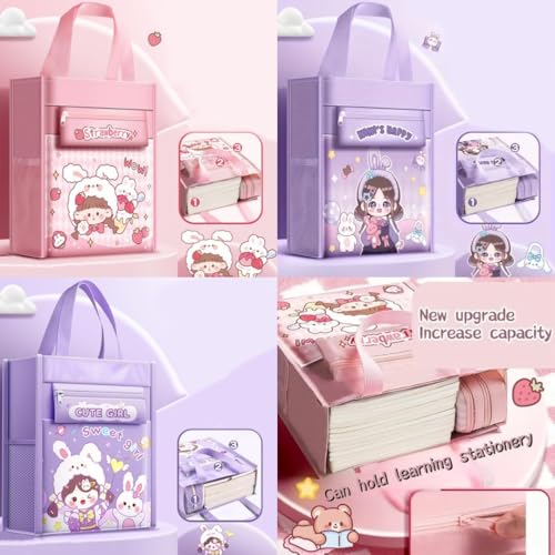 Image of Print Delight Handbag /Tutor Bag for Girls, Test Paper Book Storage Bag Kids Handmade Art Supplies Bags Thick Waterproof Portable Storage Bags for Kids (Nini's Happy Pouch Bag)