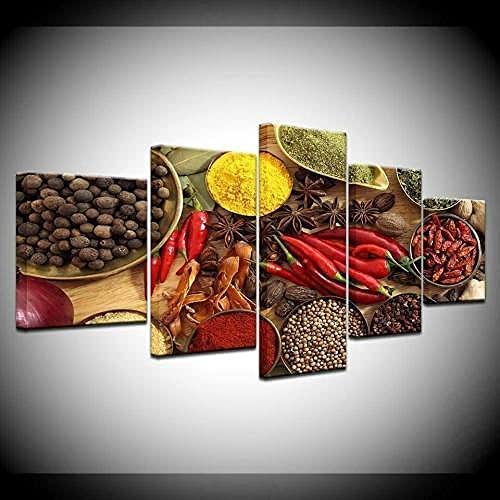 Tableau sur toile épices et piment tableau haut de gamme 150 x 100 cm avec cadre pour salon