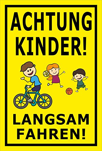Melis-Folienwerkstatt Schild Achtung Kinder - Langsam Fahren – 60x40 cm – 3mm Hartschaum – mehrere Größen/Materialien