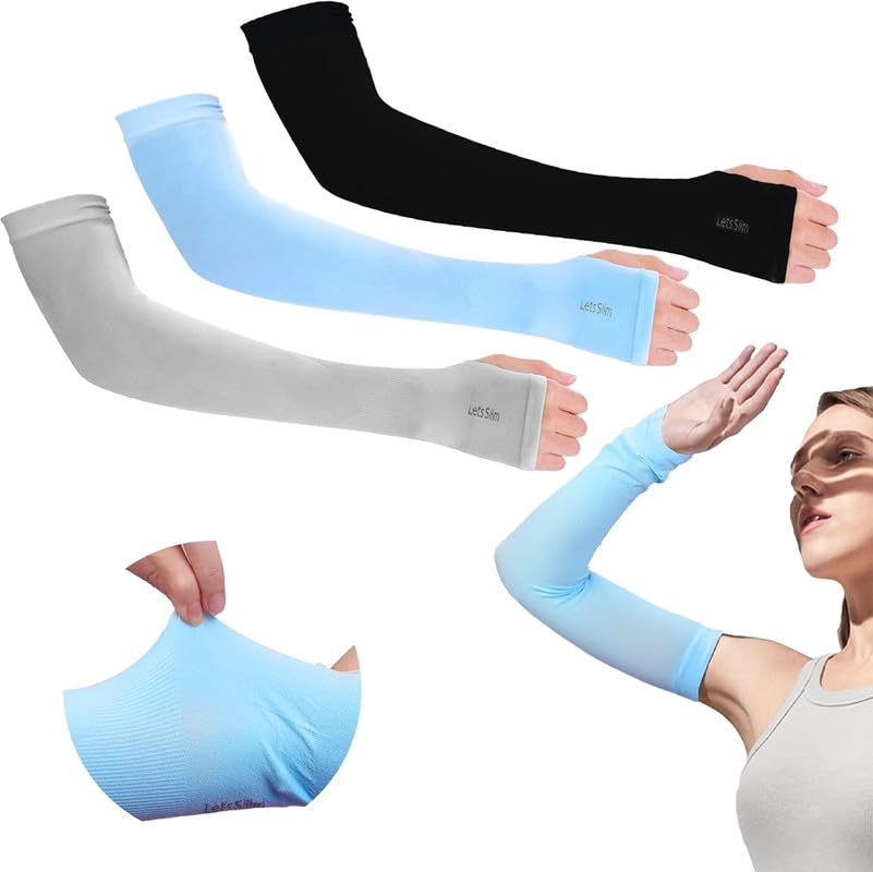 ketkar 3 Pairs UV Sun Protection Arm Sleeves, Breathable Sun Arm Sleeves with Finger Hole, Sun Protective Moisture Wicking Gloves to Cover Arms for Cycling, Driving, Outdoor Sports, Golf, Hiking-picture-21