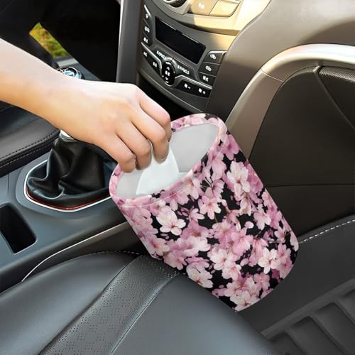 Image of Cherry Blossom Trash Bag, Car Trash Can Cute, Portable, Collapsible for Back Seat, Floor, or Hanging Headrest Waste Basket - Car Garbage Accessory