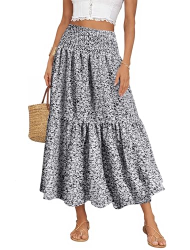 IWD Summer Long Skirts for Women Casual Smocked Elastic Waist