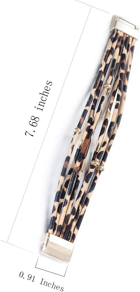 Leopard Bracelet for Women (7.68”) Multi Layered Animal Cheetah Print Natural Stone Braided Boho Leather Wrap Bracelet Jewelry - Image 6