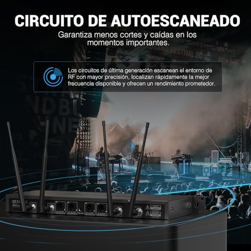 Microfono inalambrico UHF de 4 canales de largo alcance 328ft con exploracion automatica 2