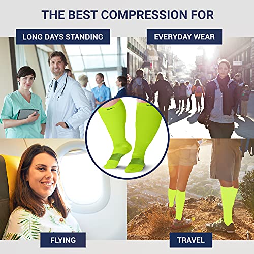 Image of Knee High Compression Socks 15 To 20 mmHg ForEveryday Use Improves Blood Circulation, Relieves Pain & Swelling Size 2X Large, Neon Green, 1 Pair