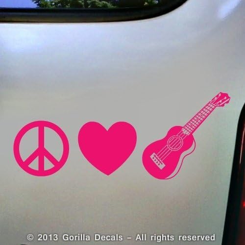 PEACE LOVE UKULELE Uke Decal Vinyl Bumper Sticker Laptop Window Car Wall PINK