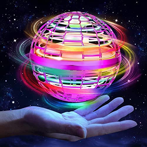 hctaw Flying Orb Toys,Hover Ball Magic Boomerang Spinner Mini Drone with 360° Rotating LED Light Flying Orb Safe for Kids Adult Indoor Outdoor (Pink) (20000000)