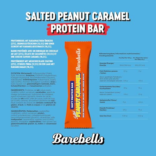 Barebells Soft Protein Riegel – 16g High Protein Bar, Zuckerarm, Eiweißriegel, Ohne Palmöl – Salted Peanut Caramel, 12 x 55gr