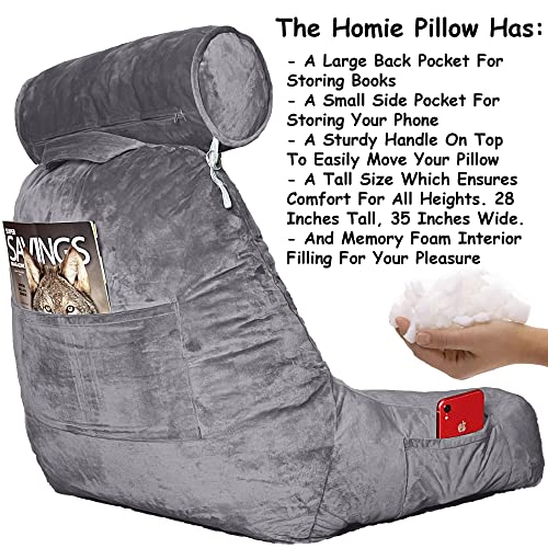 Homie Reading Pillow with Reading Light and Wrist Support, Has Arm Rests, and Back Support for Bed Rest, Lounging, Reading, Working on Laptop, Watching TV (Gray) - Image 6