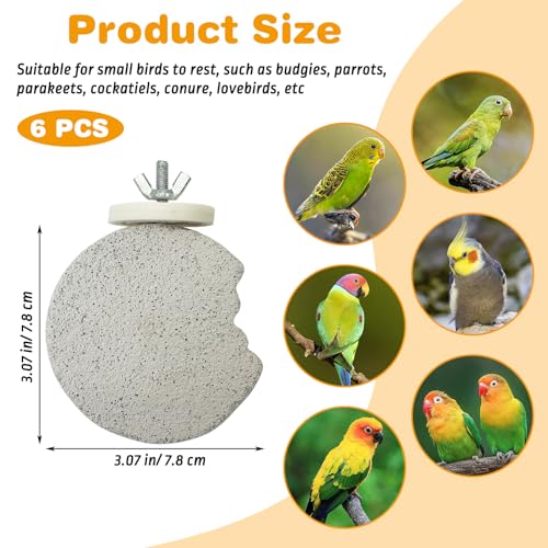 Image of PINVNBY 6 PCS Bird Perch Parrot Beak Grinding Stone Calcium Mineral Parrot Perch Foot Claws Trimmer Chewing Toy Bird Cage Accessories for Small Medium Budgie Cockatiel Conure Lovebird (Lune)