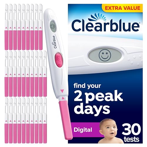 Clearblue Kit per test di ovulazione digitale (OPK), trova i tuoi 2 giorni di punta, 1 supporto digitale e 30 test, prova l'app gratuita Clearblue Period & Cycle Tracker