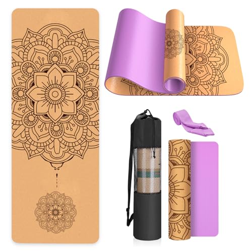 Haninj® Yogamatte-Kork, Rutschfest, Einzigartiges Design, Extradick...